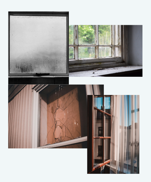Examples of damaged windows needing replacement in the Bay Area