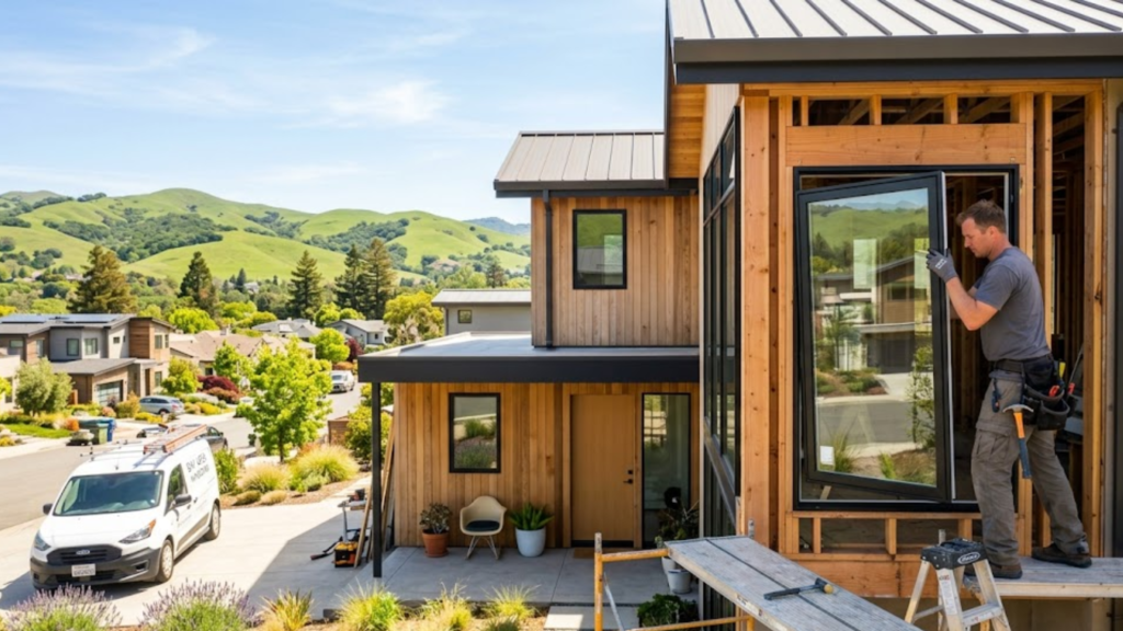 New construction windows vs replacement windows being installed on a Bay Area home in spring