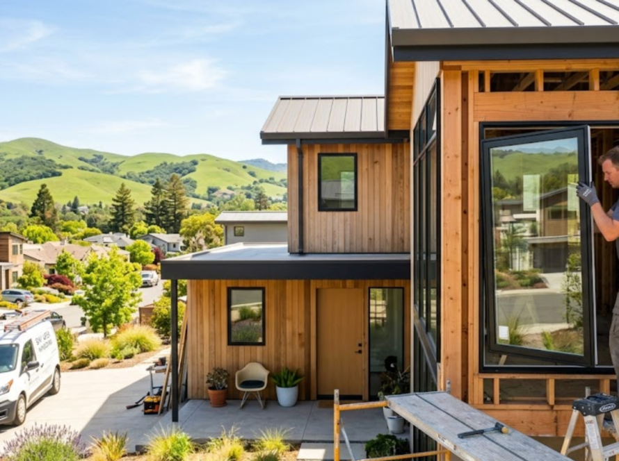 New construction windows vs replacement windows being installed on a Bay Area home in spring