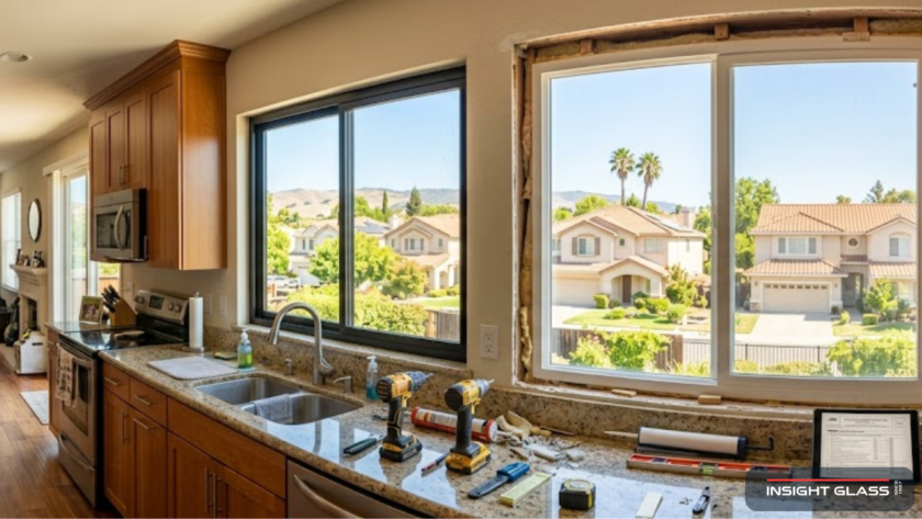 Santa Clara County home with new energy-efficient replacement window being installed alongside older builder-grade window, illustrating the Santa Clara county window replacement program incentives and upgrade process