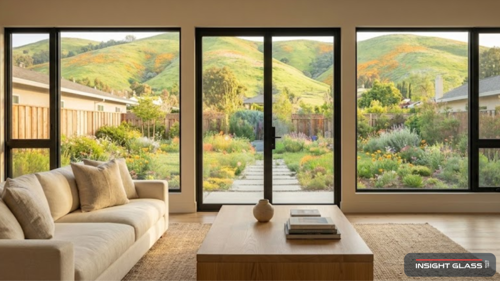 Soundproof window installation in a modern Bay Area home with spring sunlight streaming through new double-pane windows