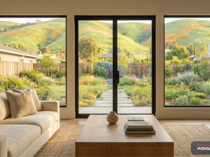 Soundproof window installation in a modern Bay Area home with spring sunlight streaming through new double-pane windows