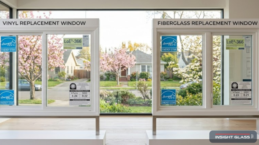 Vinyl and fiberglass replacement windows side by side for Alameda County homeowners comparing options