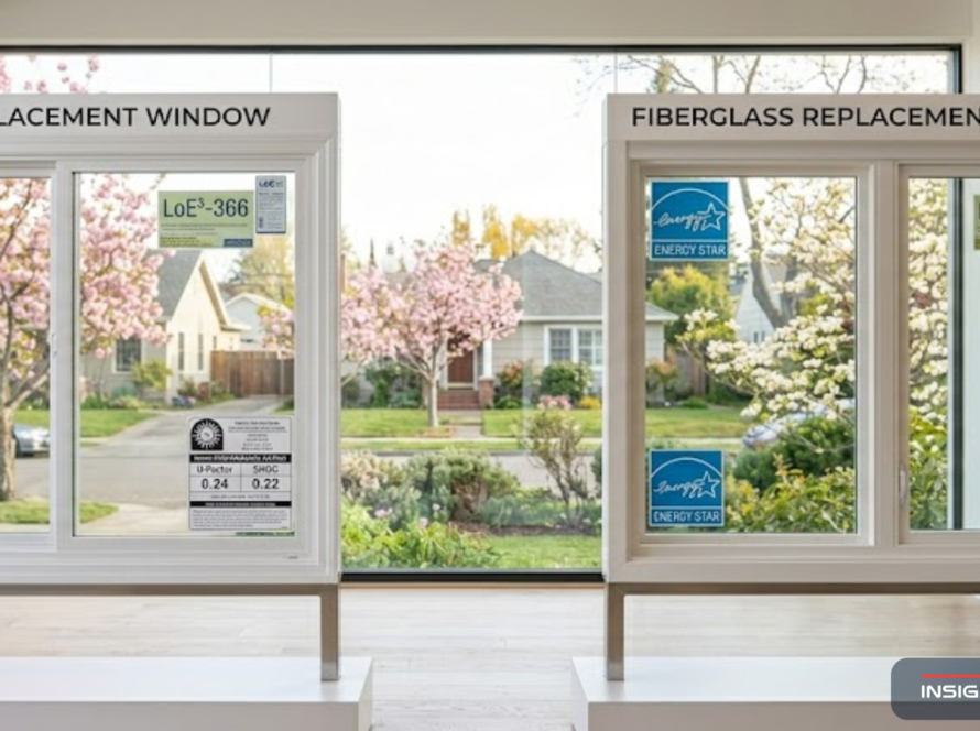 Vinyl and fiberglass replacement windows side by side for Alameda County homeowners comparing options