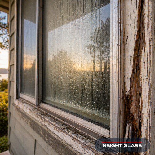 Aging single-pane window with sun-faded frame and weatherstripping showing signs you need window replacement Martinez homeowners should recognize