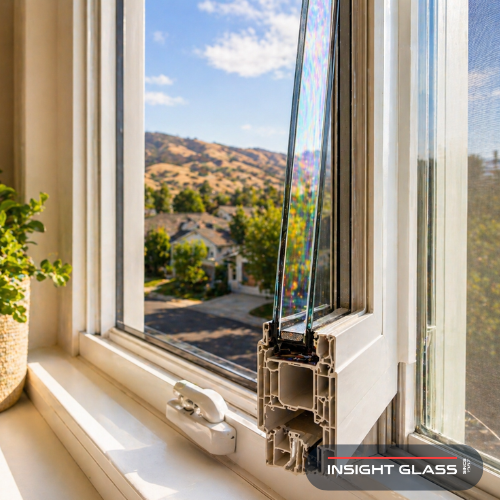 Energy-efficient dual-pane vinyl-frame window detail showing cost savings from window replacement Fairfield homeowners invest in