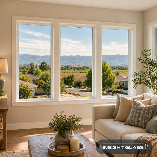 Modern Low-E dual-pane windows in a bright living room showing why Dixon homeowners choose energy-saving window replacement