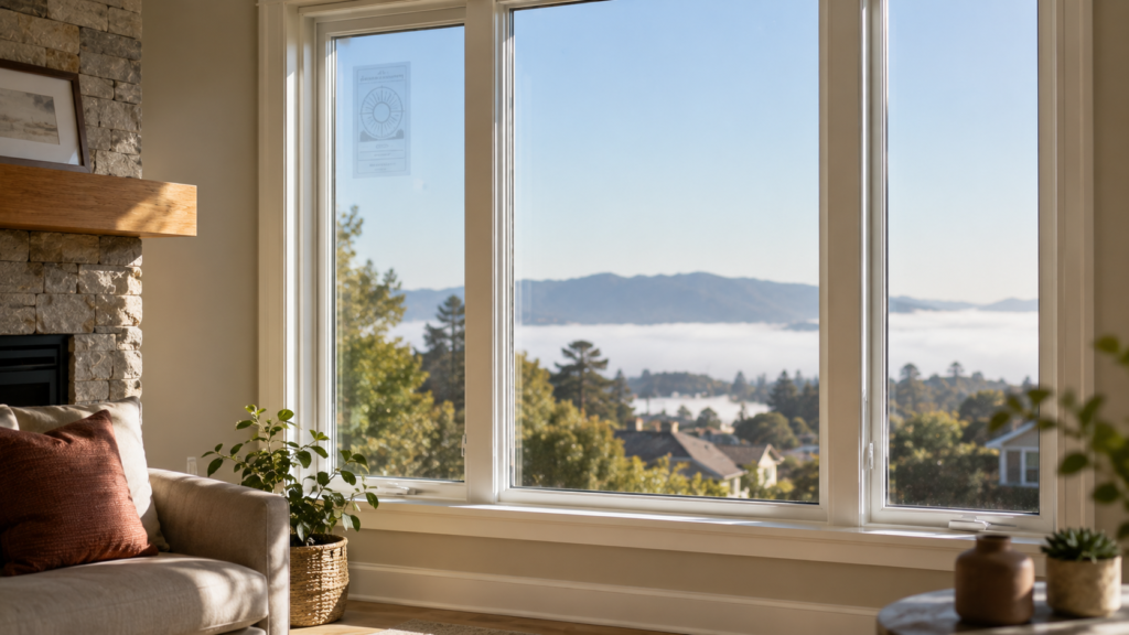 Energy-efficient Title 24 compliant replacement windows in a Bay Area home with Low-E glass.