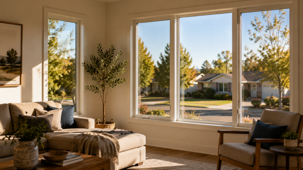 Energy-efficient dual-pane windows in a Stockton home reducing Central Valley summer heat