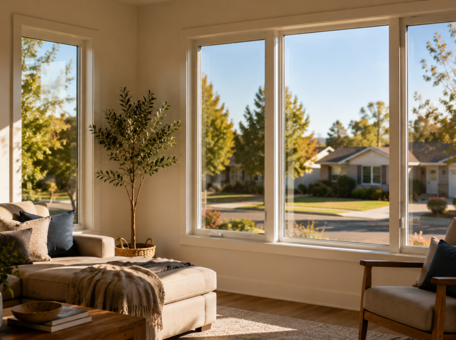 Energy-efficient dual-pane windows in a Stockton home reducing Central Valley summer heat