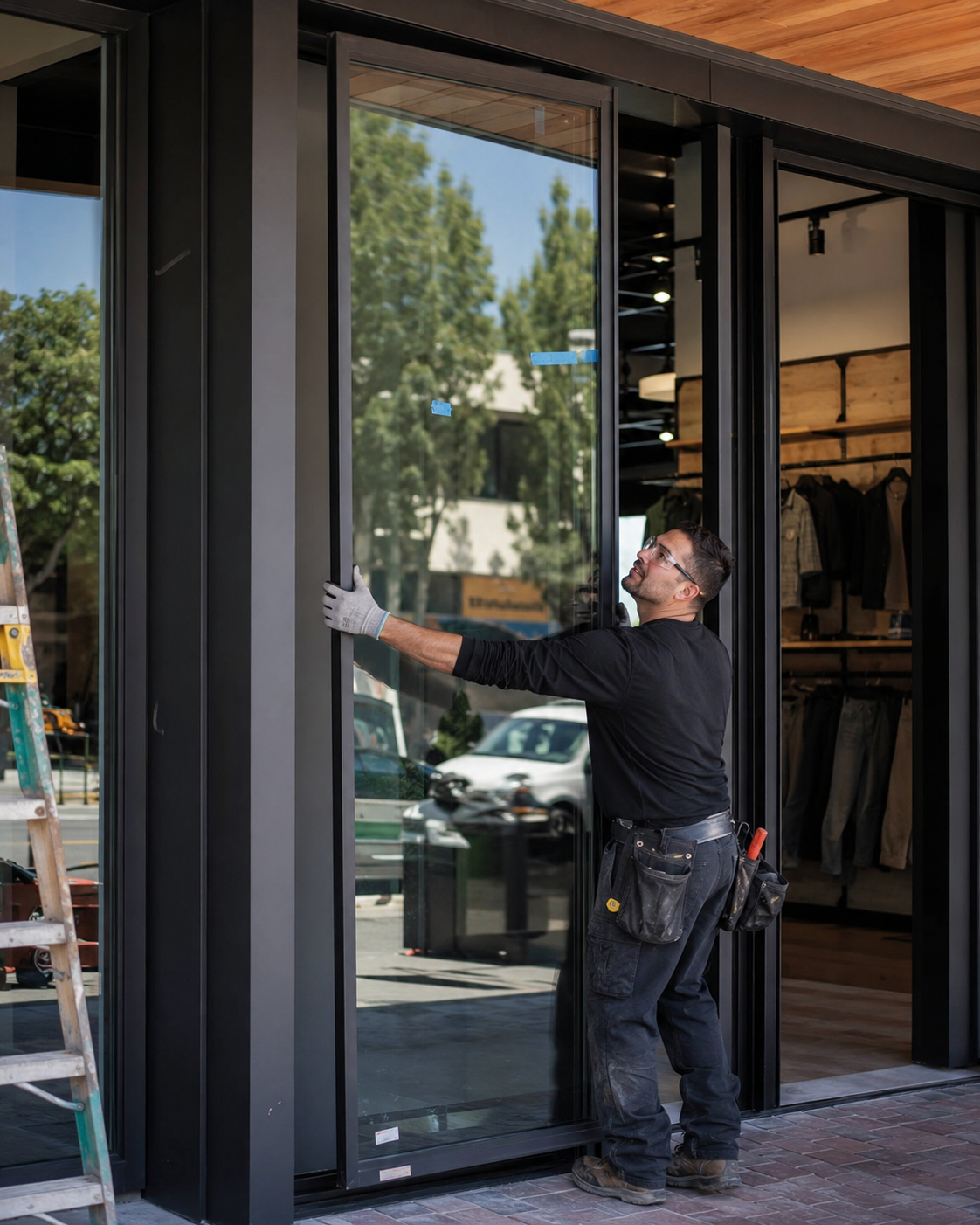 Commercial storefront glazing installation in the Bay Area