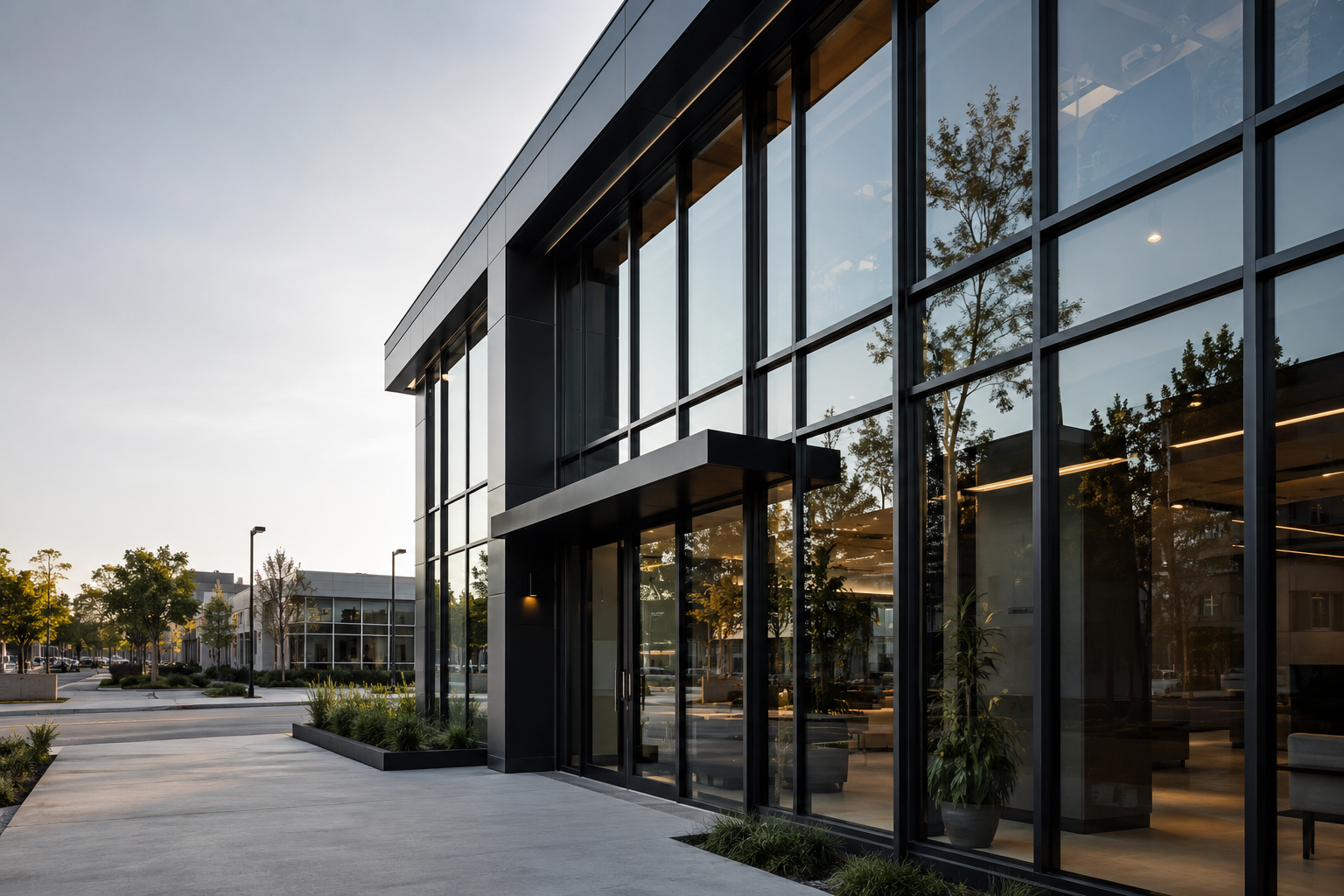 Commercial storefront windows and aluminum entrance installed by Insight Glass in the Bay Area