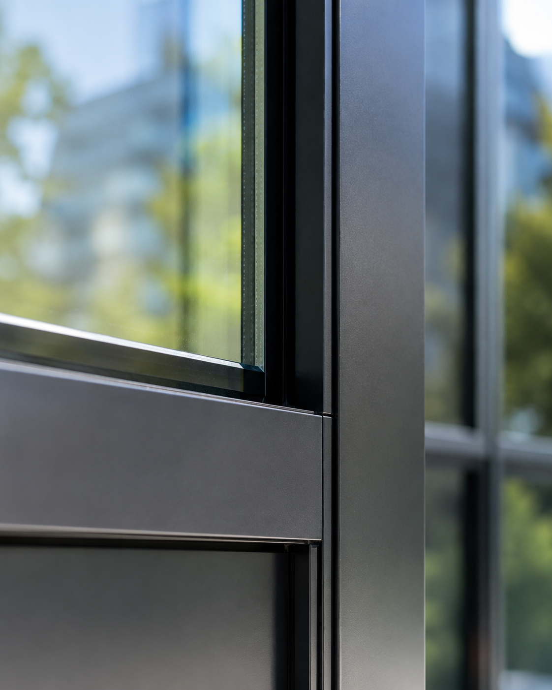 Aluminum-framed storefront glass and framing detail in the Bay Area