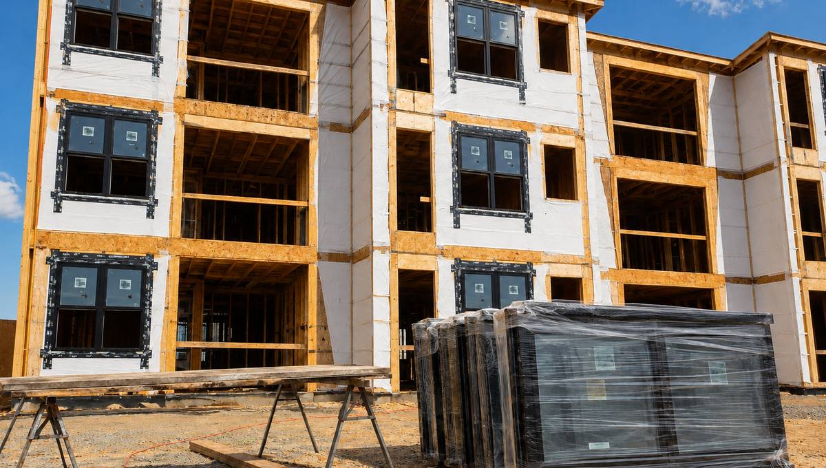 New construction windows installed on a Bay Area multifamily building under construction
